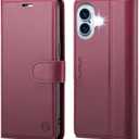 Wallet Case for iPhone 16, RFID Blocking Credit Card Holder, PU Leather Folio Flip Kickstand Protective Shockproof Cover for Apple 16 (Red, for iPhone 16-6.1'')