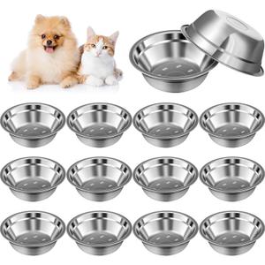 Nuanchu 15 Pack Stainless Steel Dog Bowls Bulk, 15 oz Pet Food Water Bowls for Small Dogs/cat, Dishwasher Safe Feeder for Multi-pet Homes/pet Shop
