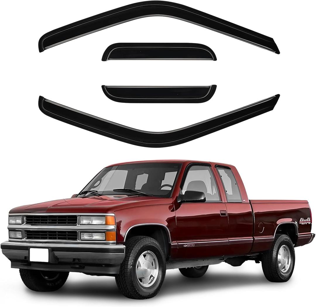 Canvcle Window Visors Rain Guards for 1988-1999 Chevy/GMC C1500/C2500/C3500/K1500/K2500/K3500 Extended Cab Accessories, Outside-Mount Window Wind Deflectors Vent Visors Shades Rainproof Black