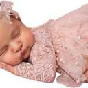 Newborn Lace Romper, 2 PCS Baby Girl Photography Props, Newborn Girl Photography Outfits with Flower Headband for Infants (Pink Long Sleeve)