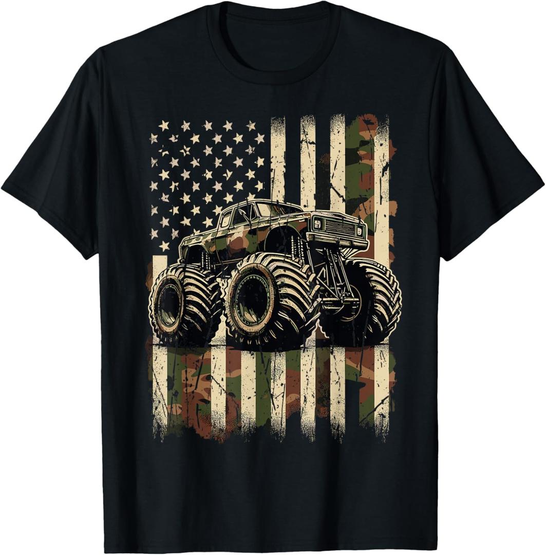 Monster Truck USA Flag 4th July T-Shirt, Small