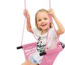 JKsmart Swing Seat for Kids Heavy Duty Rope Play Secure Children Swing Set,Perfect for Indoor,Outdoor,Playground,Home,Tree,with Snap Hooks and Swing Straps,440 lbs Capacity,Pink