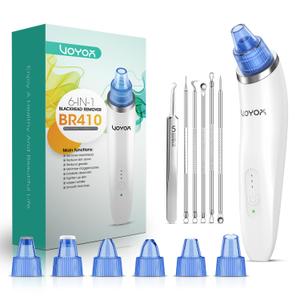 VOYOR Blackhead Remover Pore Vacuum - Electric Face Vacuum Pore Cleaner Acne White Heads Removal with 6 Suction Heads (BR410)