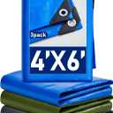 SmoothNovelty 3 Pcs Large Waterproof Tarp 4 x 6 ft Heavy Duty 5.5 Mil Thick Poly Tarpaulin with Grommets Multipurpose Protective Cover for Summer Home Boats Cars Camping RV Pool Tent