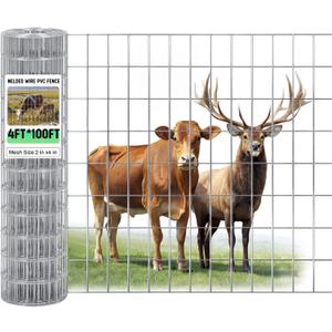 Gisafai 48in x 100ft Welded Wire Fence, 2 Inch x 4 Inch 16 GA, Galvanized Metal Garden Fence Roll Wire Mesh Netting for Goat Deer Cattle Animal Enclosures and Yard Vegetable Plant Protection,Silver