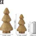 DN DECONATION Gold Christmas Tree Figurines, Natural Rattan Style Tabletop Christmas Decor, Set of 2 Resin Xmas Trees for Home, Mantel, Desk, Holiday Centerpiece
