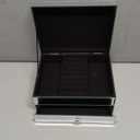 2 Layer Mirror Glass Jewelry Box with Crushed Diamond Decor, Velvet-Lined Trinket Organizer for Rings Earrings Necklaces Bracelets - Elegant Treasure Chest Storage Case for Women Girls (Silver)