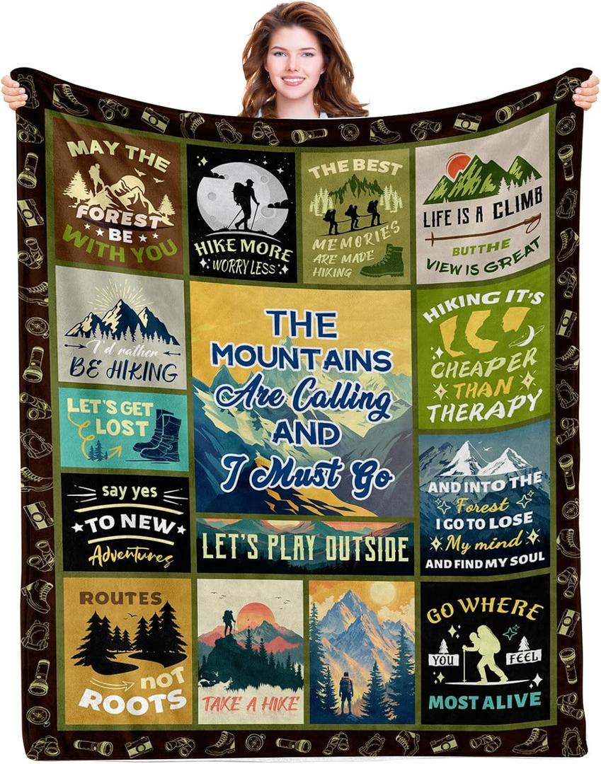 Hiking Blanket Gifts for Men, for Women, Hiking Lovers Gifts for Women, Blanket for Hiker Outdoor RV Travel Warm Throw Blanket for Sofa, for Holiday, Birthday, Gifts for Chritsmas Thanksgiving 50x60in