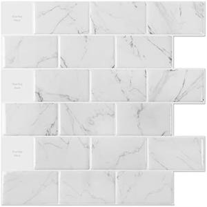 Art3d 10-Sheet Peel and Stick Subway Backsplash, 12 in. x 12in. White Marble Design