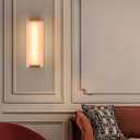 14.2in Alabaster Wall Sconces, Large Natural Marble Wall Sconces Set of Two, LED Modern Wall Lamp for Bedroom, Stairs, Living Room, Vanity, Bedside, Hallway Brushed Bronze 12W