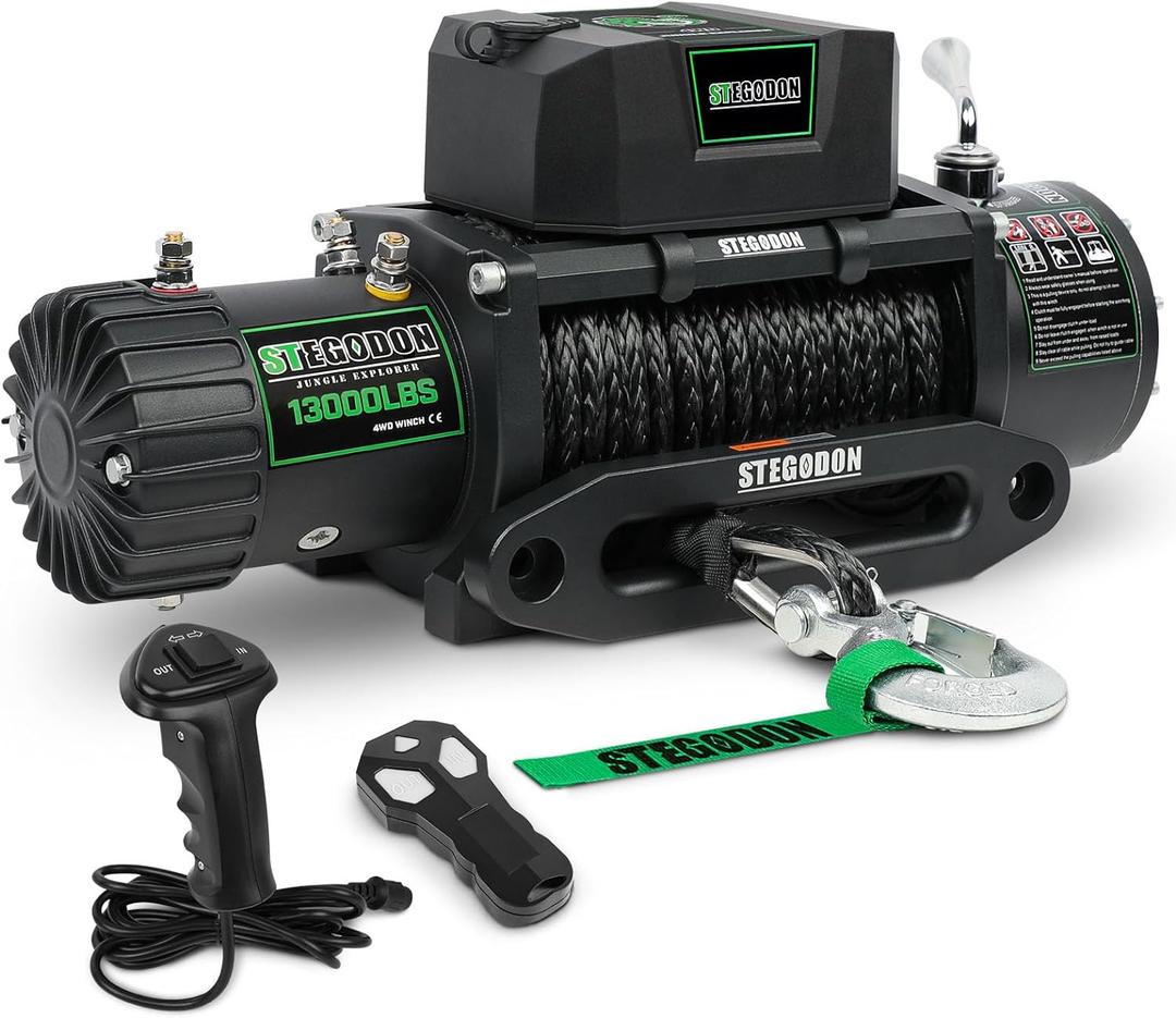 STEGODON Winch 13000 lb Winch 12V Electric Winch Synthetic Rope Winch Rough Country Winch with Hawse Fairlead,Wired Handle and Corded Control for Jeep Truck SUV