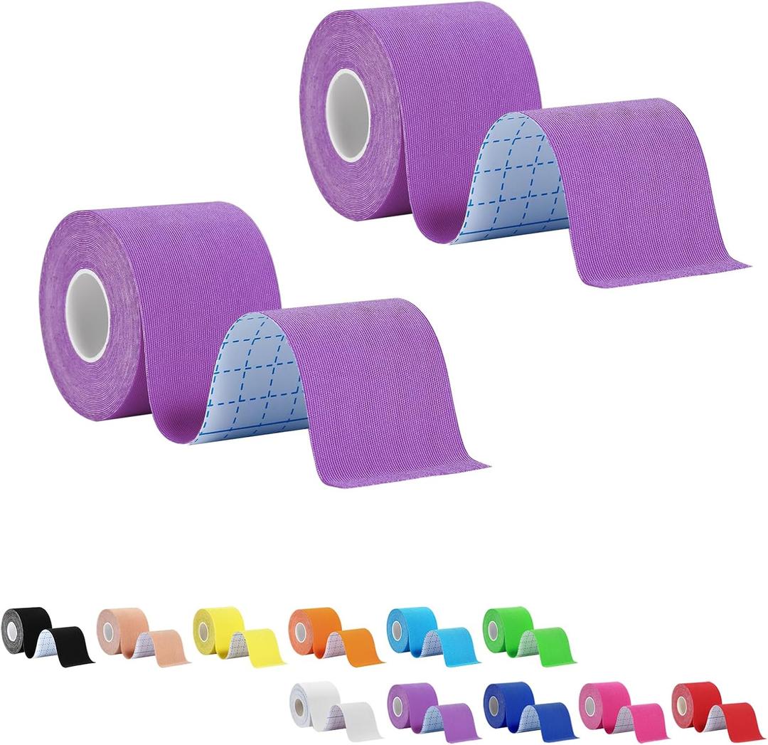 Regular Kinesiology Tape Uncut 2 Rolls, Original Cotton Athletic Sports Tape for Muscle Joint, Pain Relief for Knee Elbow Wrist Ankle Shoulder, 2 in x 16.4 Ft, Purple