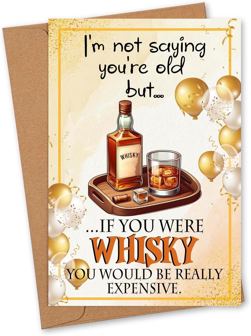 3 x Funny Whiskey Birthday Card for Men Women or Friend, Humor Bday Card for Boyfriend Girlfriend,I'm Not Saying You're Old Cute Birthday Cards for Family 30th 40th 50th 60th 70th (Whisky Birthday- 01)
