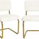 CangLong Fleece Dining Chairs, Mid-Century Modern Upholstered Armless Chairs with Metal Legs for Home, Kitchen, Dining Room, Set of 2, White