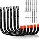 HORUSDY 6 Pack 8 Inch Heavy Duty Garage Hooks, Wall Mount Storage Hangers for Ladder, Bike, Hose, Tools, Holds up to 30LBS, Large Utility Hooks with Screws & Anchors, 7.5" x 7.68" (Black)