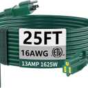 HUANCHAIN Indoor Outdoor Green Extension Cord 25 ft Waterproof, 16/3 Gauge Flexible Cold-Resistant Appliance Extension Cord Outside, 13A 1625W 16AWG SJTW, 3 Prong Electric Cable, ETL