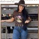 XZQTIVE Western Belt for Women, Cowgirl Cowboy Suede Belt for Jeans Pants, Vintage Belts with Silver Buckle, Country Style