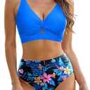 Women High Waisted Bikini Sets - Two Piece Tummy Control Swimsuits Cut Out Twist Bathing Suits 2025 Swimwear, XL, Blue