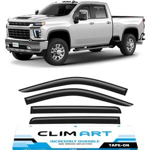 CLIM ART Incredibly Durable Rain Guards for Chevrolet (Chevy) Silverado/GMC Sierra 2500HD, 3500HD 2020-2025 Crew Cab,Tape-on Window Deflectors,Vent Deflector,Vent Window Visors,Truck, 4pcs-419003LPv2