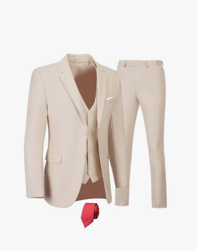 Furuyal Men's Suits 3 Piece Slim Fit Suit Set,Two Button Wedding Business Tuxedo Solid Blazer Jacket Vest Pants with Tie, Size 3 XL