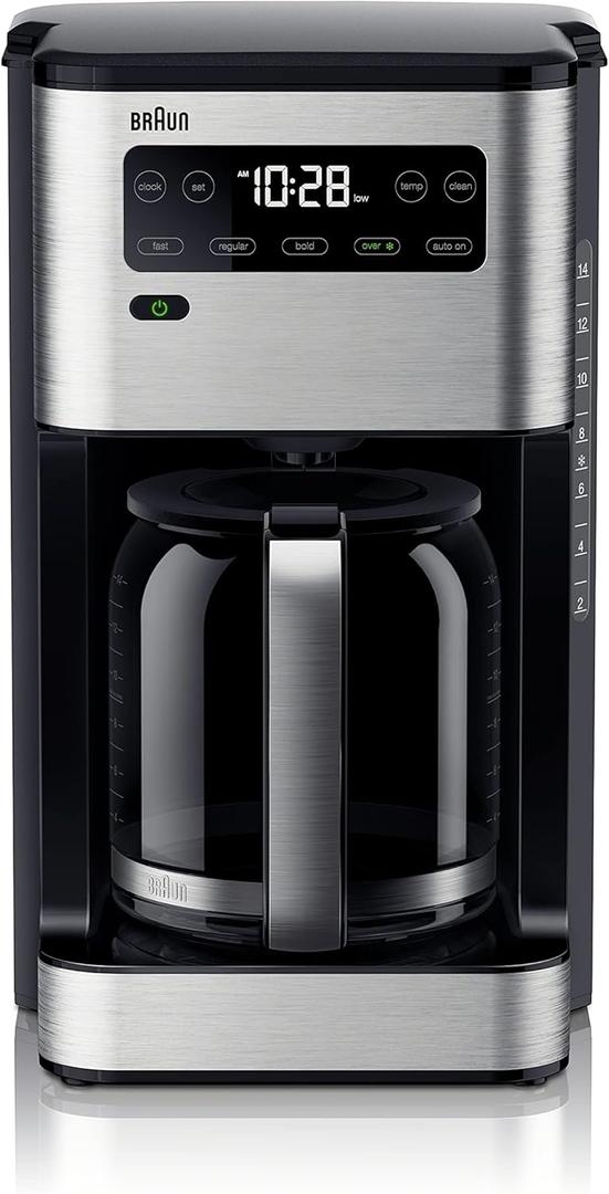 Braun PureFlavor 14Cup Programmable Coffee Maker  Fast Brew Speed, Touch Display, Bold & BrewOverIce Modes, FlavorCarafe & Adjustable Warm Plate (Black)