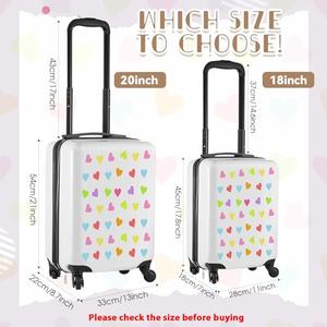 Sanwuta 4 Pcs Kids Luggage Set Carry On Rolling Suitcase Backpack Neck Pillow Travel Set Gift for Girls Boys Summer Camp(20 Inch,Heart Style,White)