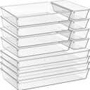 Criusia 12 Pack Large Clear Plastic Drawer Organizer Trays | MULTI-USE Acrylic Drawer Storage for Kitchen, Bathroom, Makeup, Office, School, Undies | College Dorm Room, Home Apartment Essentials