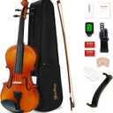 Violin 4/4 Full Size Kit for Adults Beginner, Violin Fiddle Set for Student with Rosewood Bow,Extra Strings&Bridge, Fingerboard Stickers, Shoulder Rest, Case,2 rosins(Plywood)