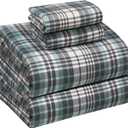RUVANTI Flannel Sheets Queen Size - 100% Cotton Double Brushed Bed Sheets, Deep Pockets 16 Inches Queen Sheet Set, All Seasons Breathable & Extra Soft - Warm & Cozy, 4 Piece, Mint Grey
