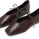 VorisVina Lace Up Square Toe Ballet Flats for Women Cute Bow Slip On Mary Jane Flats Casual Ballerina Shoes 7