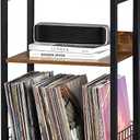 LELELINKY 3 Tier End Table, Record Player Stand with Storage Up to 100 Albums, Turntable Stand for Vinyl, Brown Records Shelf for Living Room Bedroom