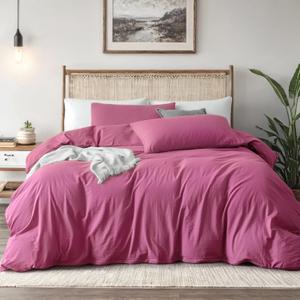 Rouge Pink Duvet Cover King Size - Pre-Washed Bedding - 160 GSM Ultra Soft Duvet Cover Set with 2 Pillow Shams - 3 Pieces(Cover Only, No Insert) (King (104"x90"))