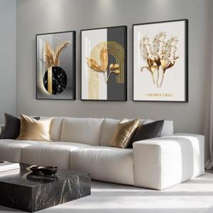 Framed Modern Luxury Large Wall Art for Living Room, Set of 3 Piece Black White Gold Contemporary Abstract Paintings Artwork for Walls, Big Prints Pictures for Office Wall Decor -Total 30" x 60"