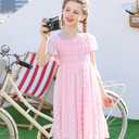 Kids4ever 6-12T Girls Chiffon Dress with Solid Pom Poms & Flutter Ruffle Short Sleeve Kids Lace Square Neck Frocks, 13T