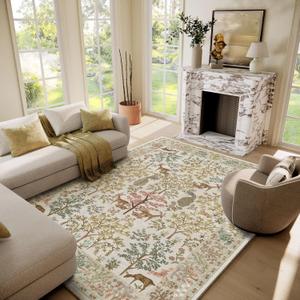 Machine Washable Rugs for Living Room: 6x9 Bedroom Rug Stain Resistant Non Slip Low Pile Lightweight Soft Carpets for Living Room Dining Room Kitchen Nursery Kids Room PlayroomFarmhouse (Animal-cream Brown)