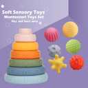 Weilim Montessori Toys Soft Stacking Building Blocks Rings Balls Sets 3 in 1 Baby Toys Bundle for Babies Sensory for Toddlers Teething Bath for Infants Learning Education Toy