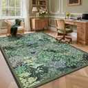 GarveeHome Forest Rugs 8x10, Blue Green Washable 8x10 Area Rug for Living Room, Botanical Low Pile Non Slip Stain Resistance Large Carpet for Office Dining Room, Farmhouse