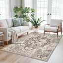 YOUFORTONG 4x5 Washable Area Rug: Vintage Soft Kitchen Rugs Non-Slip Stain Resistant Entryway Office Carpet Low Pile Thin Indoor Throw Rugs for Living Room Bedroom Dining Room(Beige,4X5)