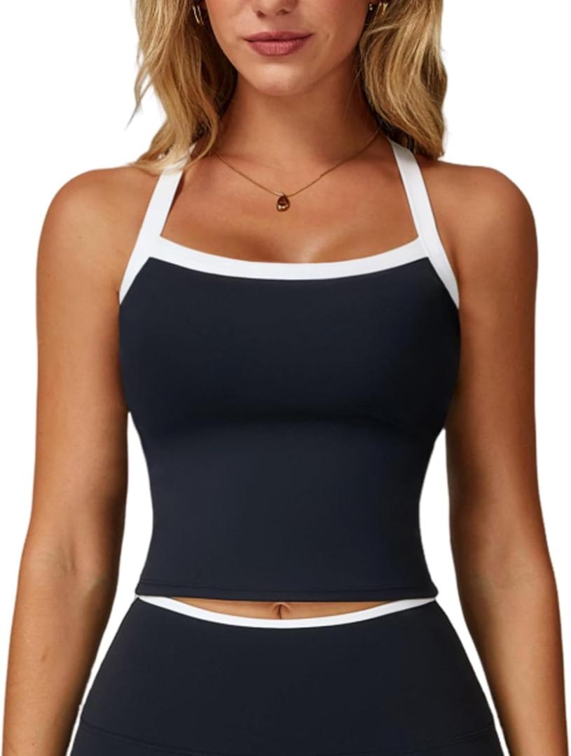 Womens Sports Bra Cross Back Tank Tops Colorblock Longline Workout Yoga Bra Padded Casual Tops with Built in Bras (X-Small)