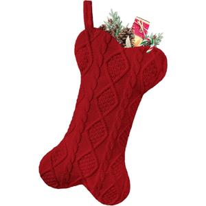 Malier Dog Christmas Stocking, Knit White Christmas Stocking for Dogs, Bone Shape Dog Stocking Christmas Large Pet Stockings Hanging Dog Christmas Stocking for Dogs Cats Pets (Red)