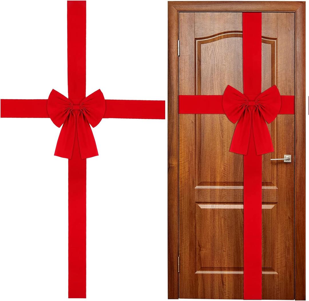 WILLBOND Christmas Cabinet Door Ribbon Bow Large Red Christmas Wreath Bow Festival Wrapping Decorations for Tree Fireplace Home Front Door Party Supplies(Red,2)