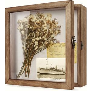 TJ.MOREE Shadow Box Display Case 11 x 11 Flowers Shadow Box Frame with Glass Window Picture Frame Wedding Bouquet Memorabilia Medals Photos Memory Box for Keepsakes - Carbonized