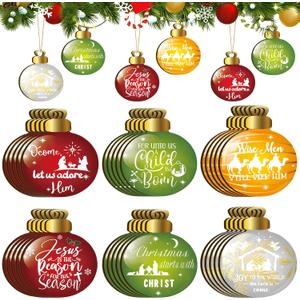 Soaoo 30 Pcs Christmas Wood Nativity Scene Ornaments Religious Christmas Christian Gifts Jesus is The Reason for The Season Tree Hanging Ornaments with Ropes for Xmas Decor Home Indoor Outdoor Decor