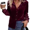 Floerns Women's Solid Button Down Long Sleeve Collar Velvet Shirt Blouse Top XL