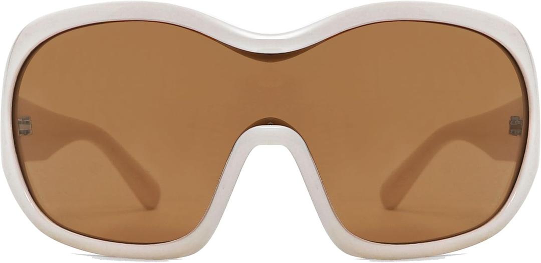 Oversized Trendy Wrap Around Sunglasses for Women Men - Cool Concert shades 2000s Retro Round Big Shield Glasses