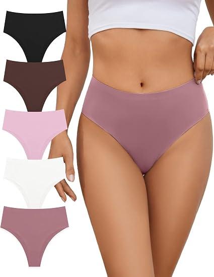 GREENBAA No Show High Rise Bikini Panties Women's Seamless Hi Cut Underwear Pack,Mix3-5Pack,X-Large