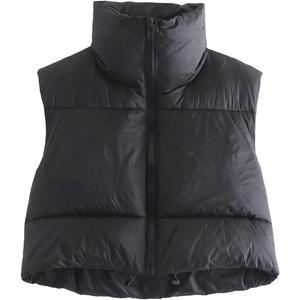 Womens Winter Warm Padded Crop Vest Lightweight Sleeveless Puffer Vest (Brown, XL)