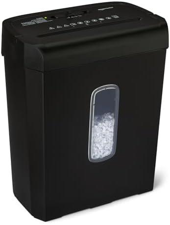 Amazon Basics Heavy Duty Cross-Cut Paper and Credit Card Shredder for Home Office, 6-Sheet Capacity, 3.7 Gallon, Black