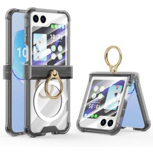 DAKORIE Case for Samsung Galaxy Z Flip 6 Case with Ring Shockproof Kickstand Hinge Protection Compatible with Magsafe Phone Cover for Samsung Galaxy Z Flip 6 5G(Carbon Black)