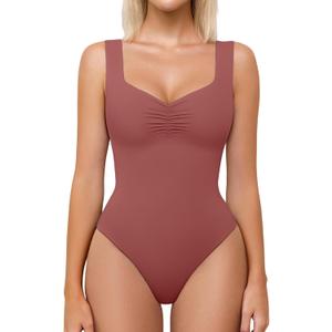 Avidlove Bodysuits for Women Sweetheart Neck Ruched Body Suit Seamless Double Lined Tank Top Slimming, Medium